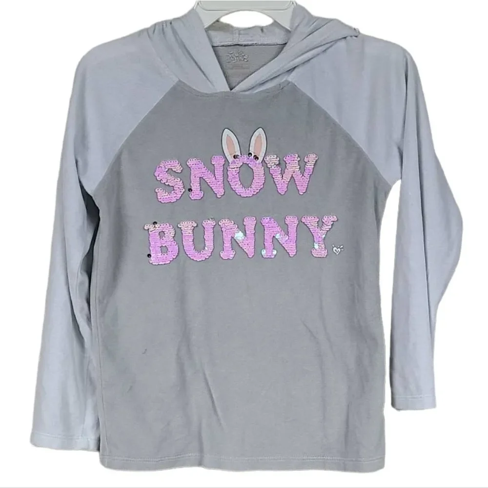 Justice Girls 6/7 Snow Bunny Flip Sequins Plush Fleece Hoodie Velour Sweatshirt